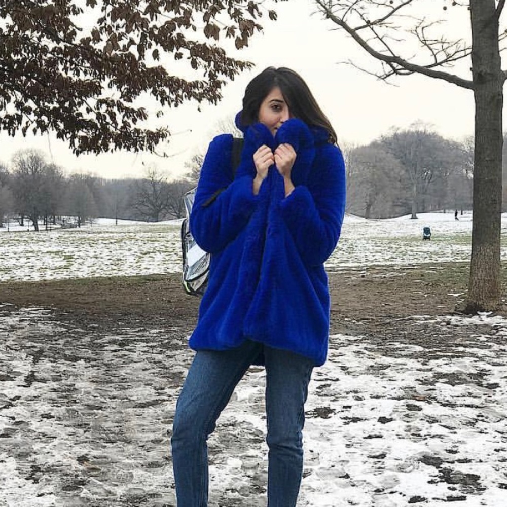 Blue fur coat